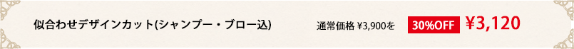 似合わせデザインカット(シャンプー・ブロー込)通常価格 ¥3,900を30%OFF　¥3,120